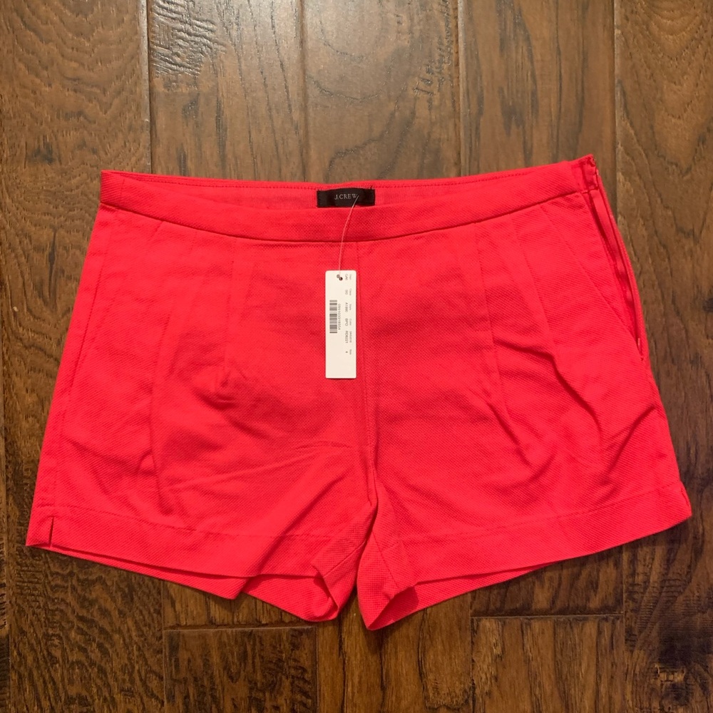 J Crew Pleated Red Cotton Pique Shorts